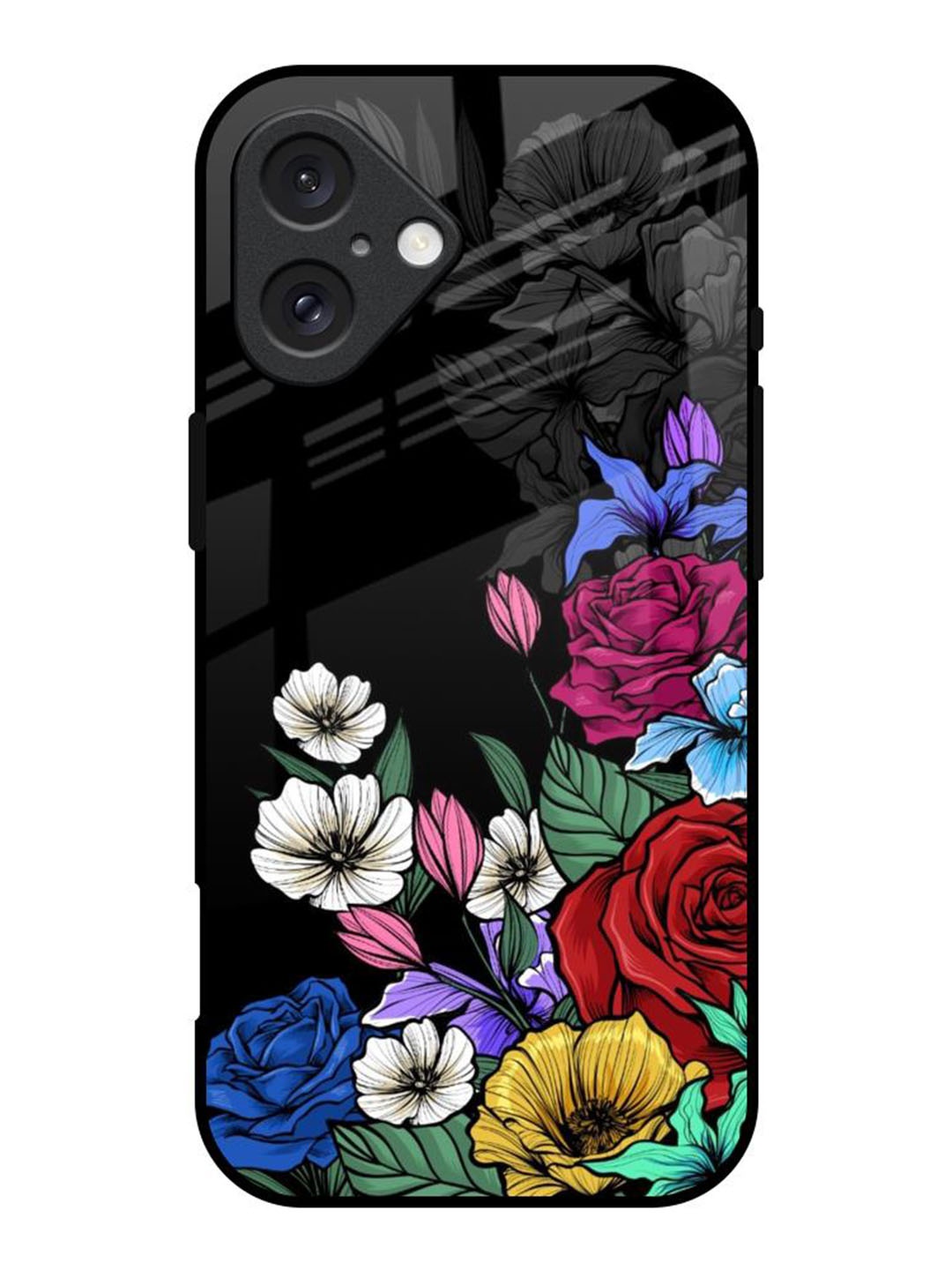 

QRIOH Floral Printed iPhone 16 Back Case Mobile Accessories, Black