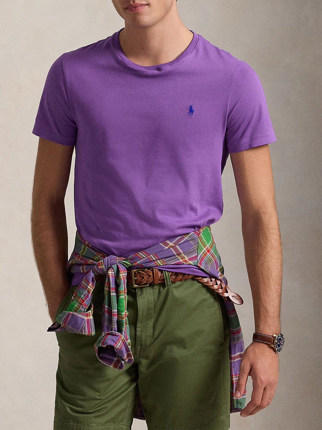 

Polo Ralph Lauren Men Solid Round Neck Cotton Slim Fit T-shirt, Purple