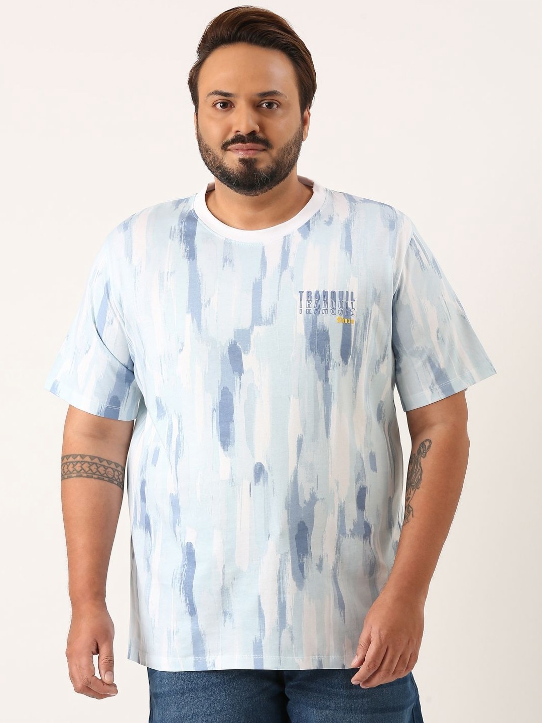 

MARCA Bold Men Plus Size Abstract Printed Round Neck Cotton T-shirt, Blue