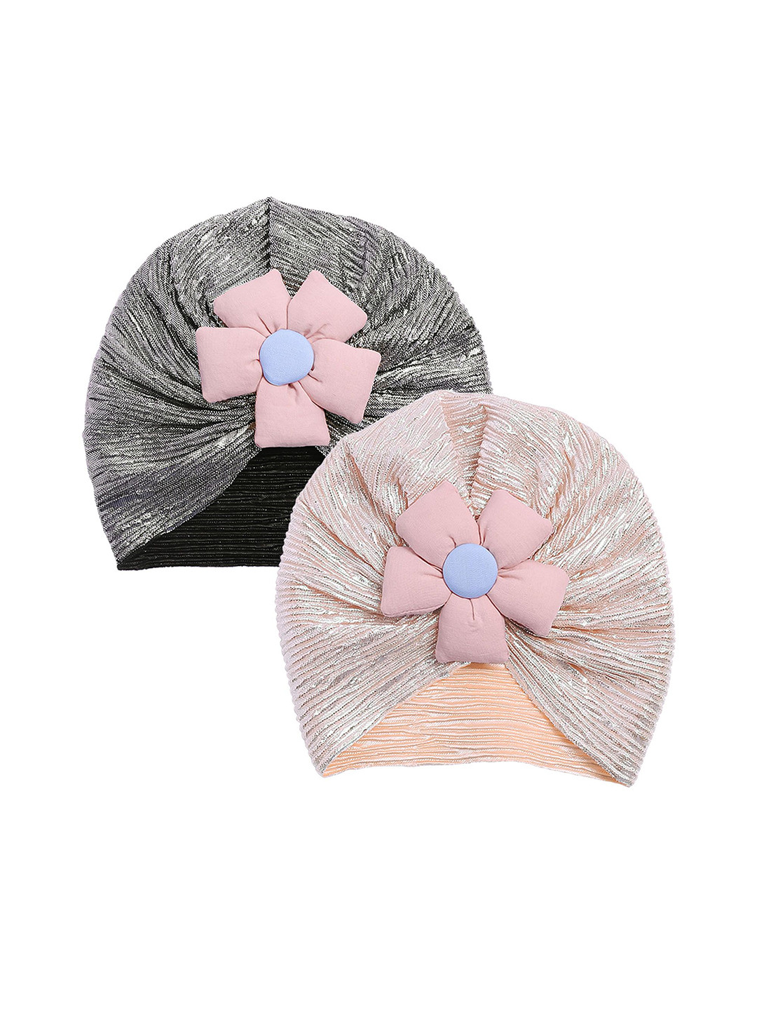 

THE LITTLE LOOKERS Kids Pack Of 2 Soft Hosiery Turban Flower Beanie, Grey