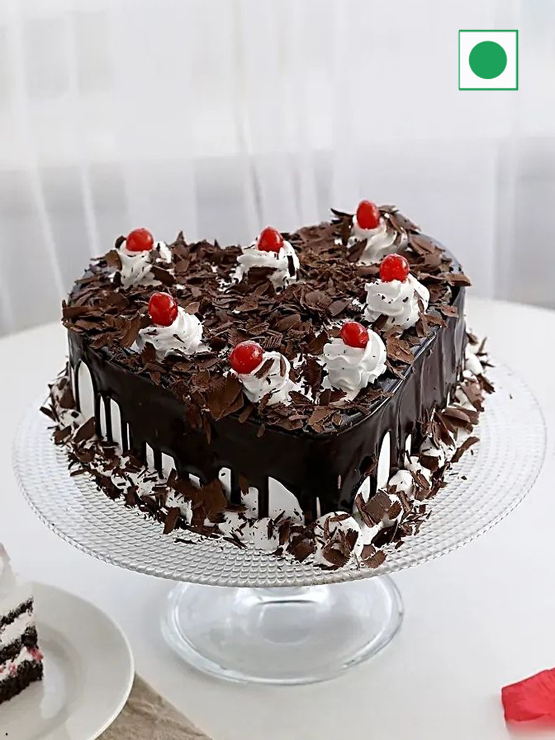 

fnp Black Forest Flavor Eggless Heart Cake-1Kg, Brown