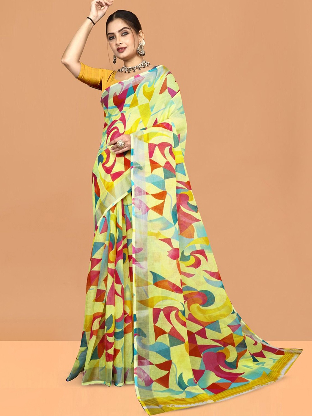 

Abhilasha Printed Zari Pure Cotton Saree, Yellow