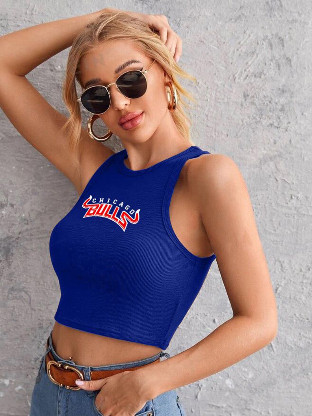 

TABADTOD Print Crop Top, Blue
