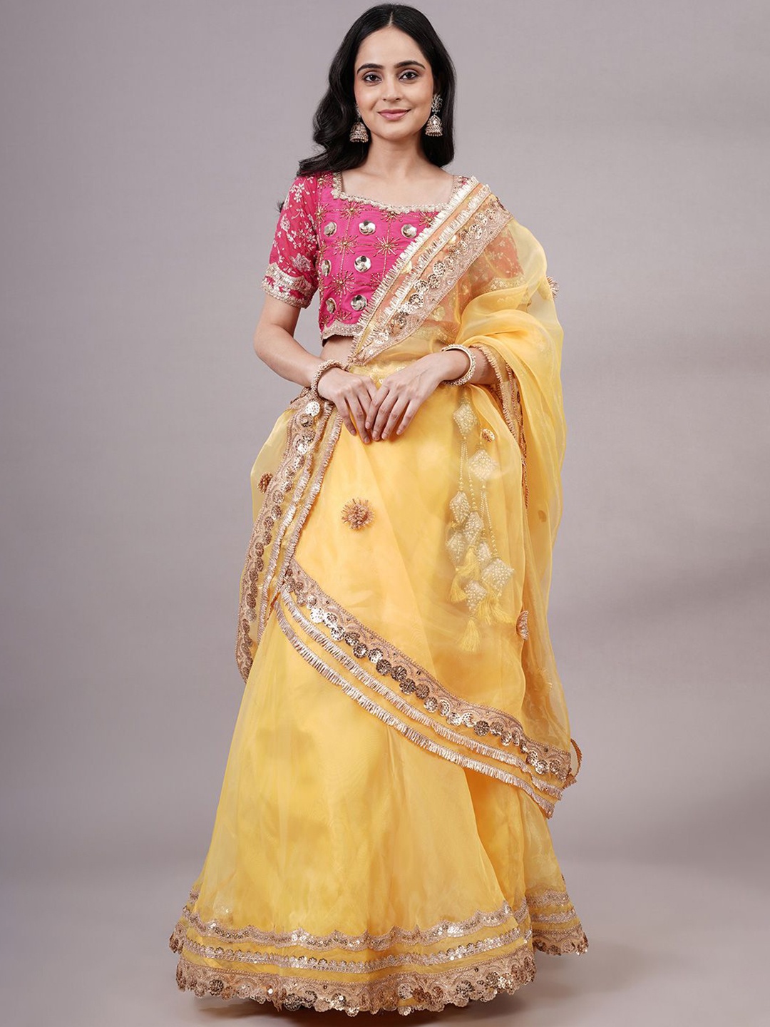 

Utsav Fashion Embroidered Beads and Stones Ready to Wear Lehenga & Choli With Dupatta, Yellow