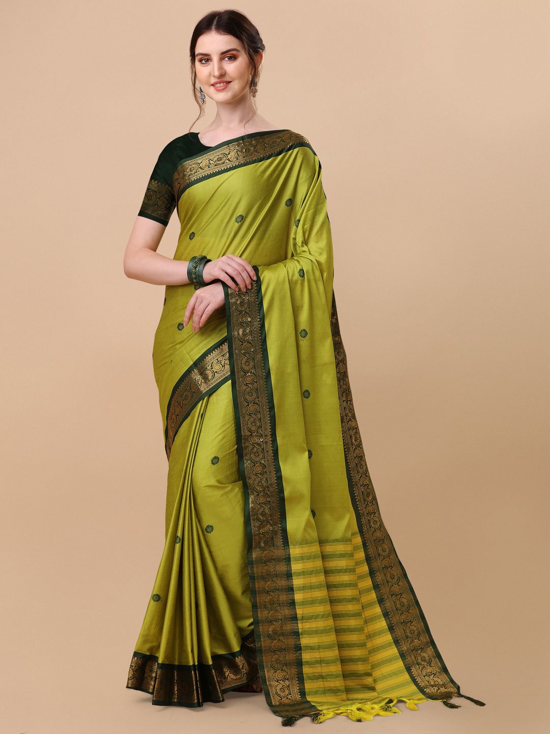 

DIVASTRI Woven Design Zari Pure Silk Ilkal Saree, Lime green