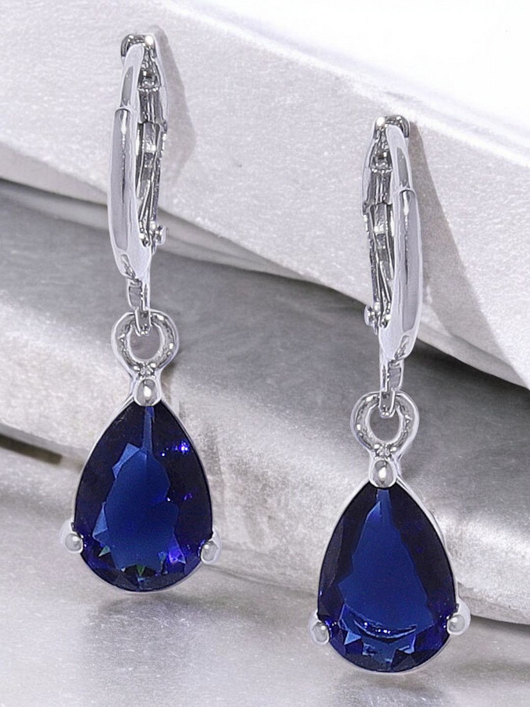 

OOMPH Cubic Zirconia Teardrop Shaped Drop Earrings, Silver