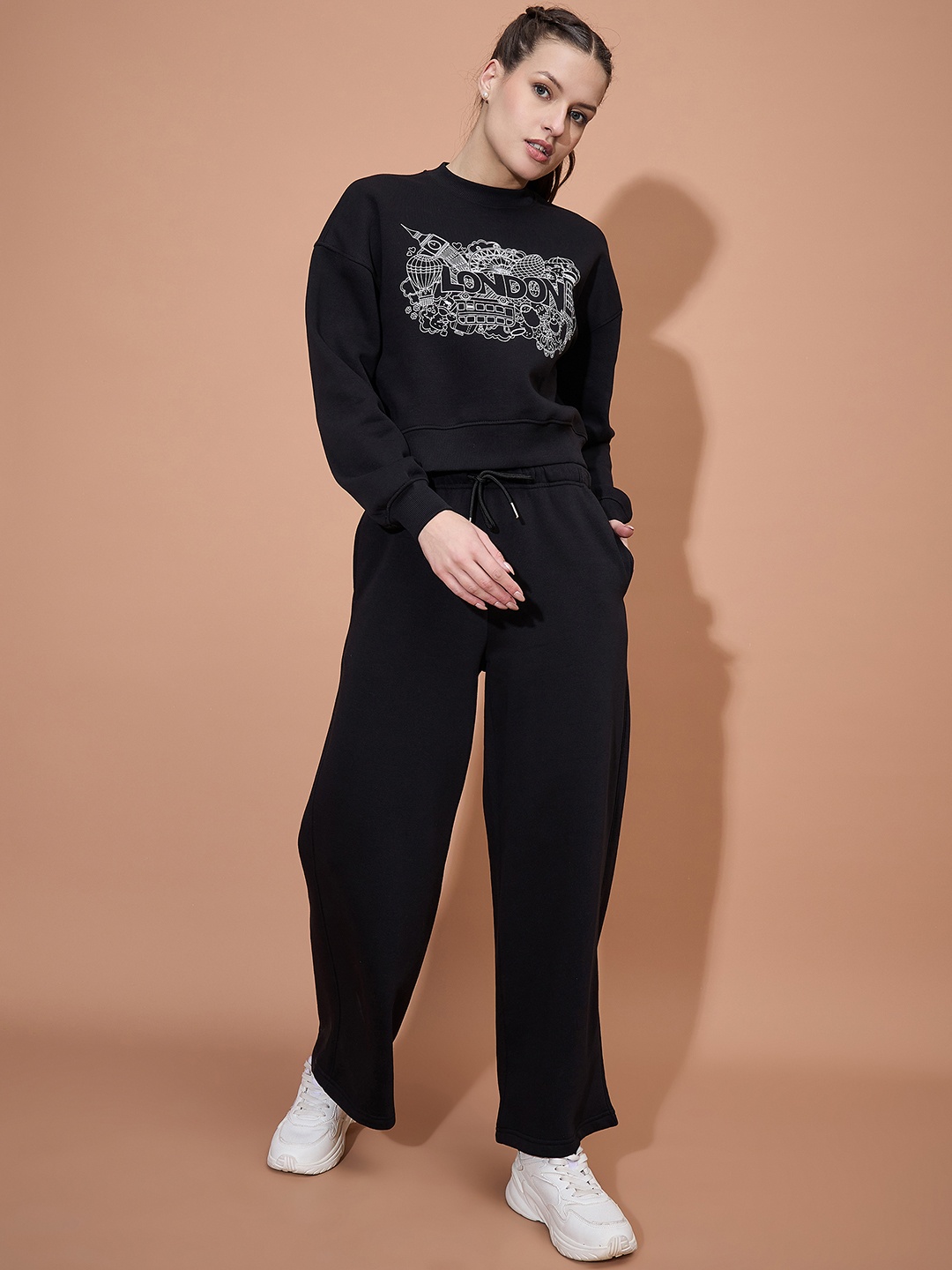 

Nun Printed Round Neck Sweatshirt & Trouser Co-Ord Set, Black