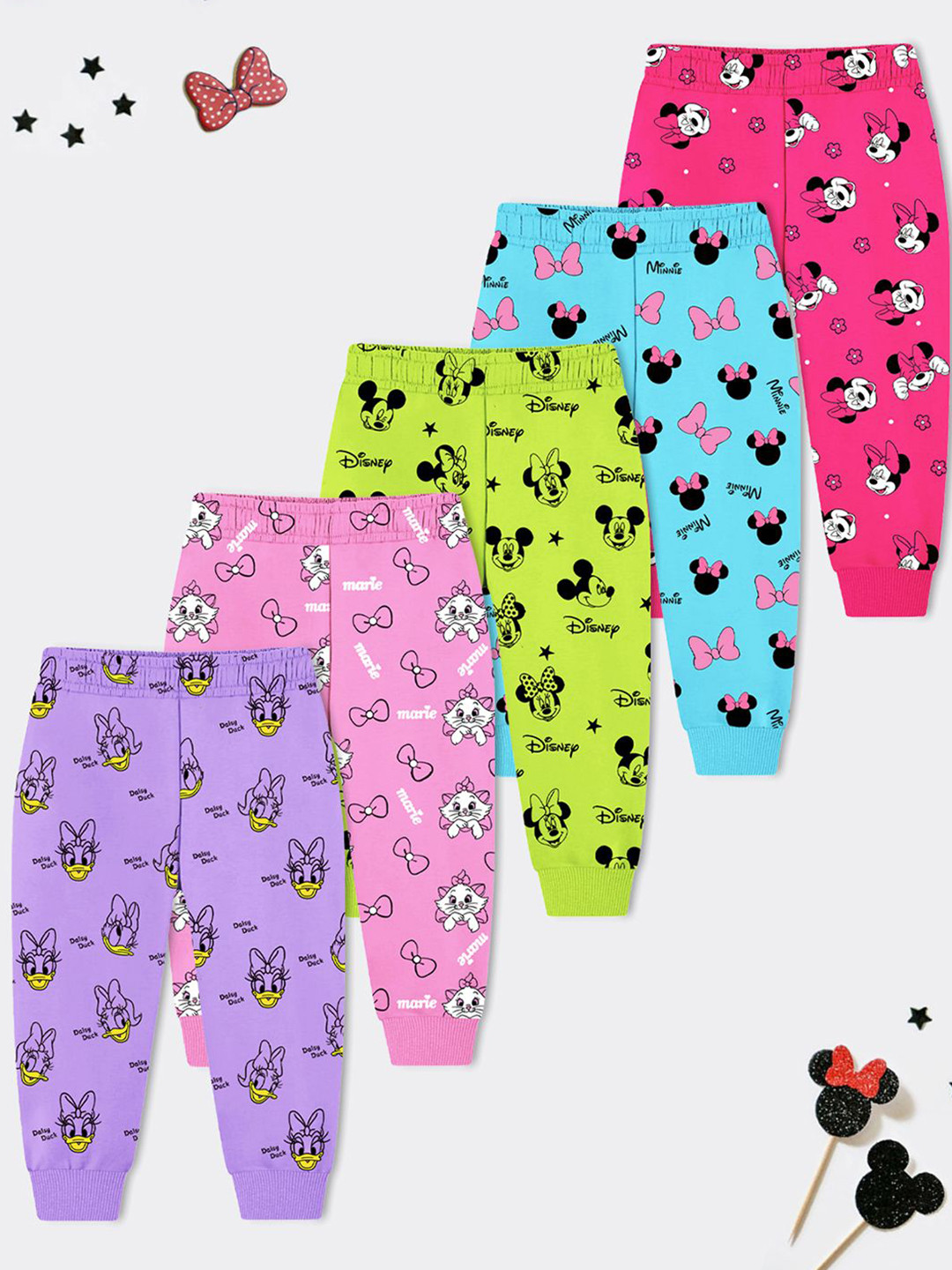 

Disney By Miss and Chief Girls Pack Of 5 Printed Cotton Joggers, Green