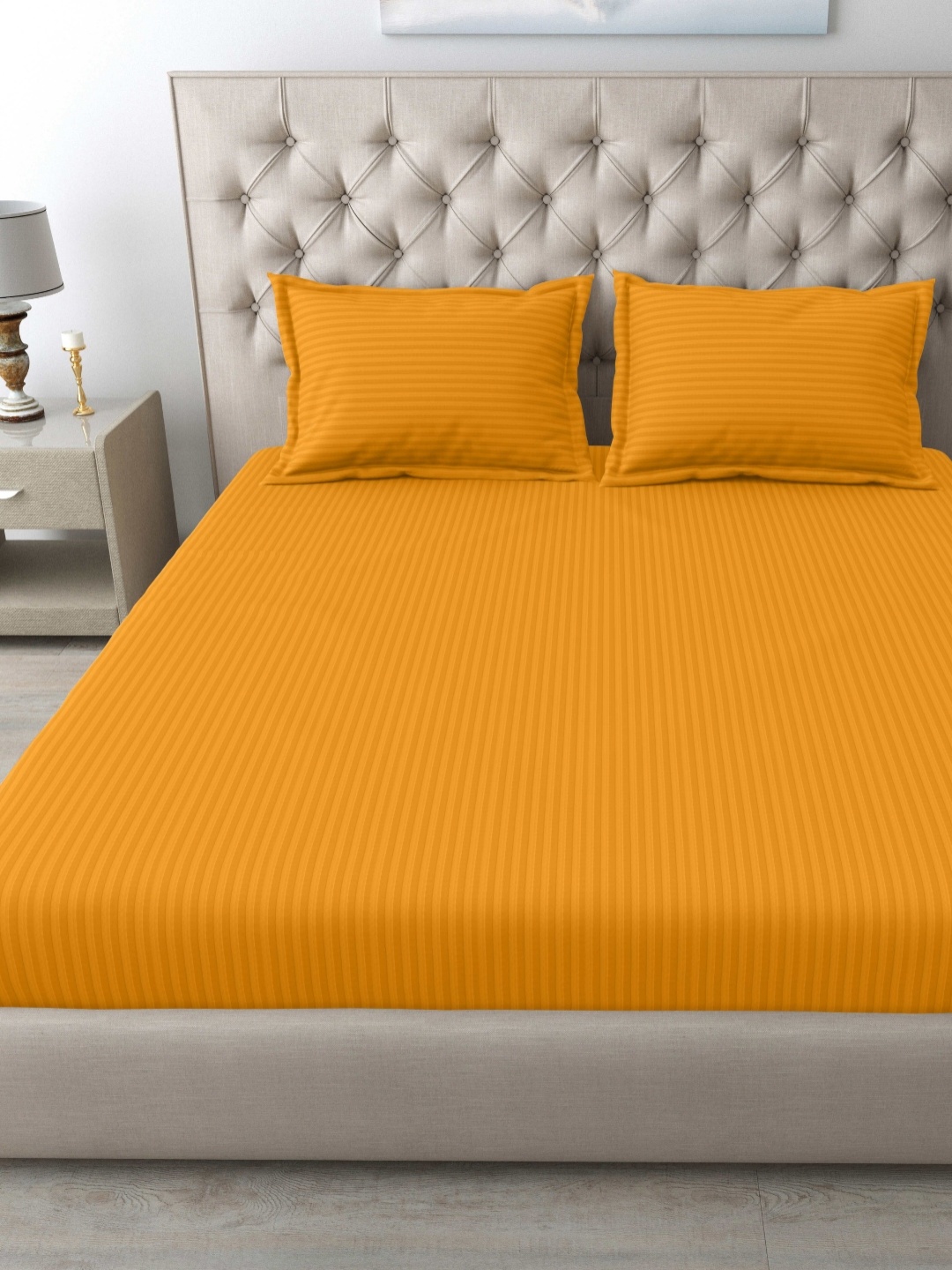 

MAFATLAL Orange Striped Cotton 210 TC King Bedsheet