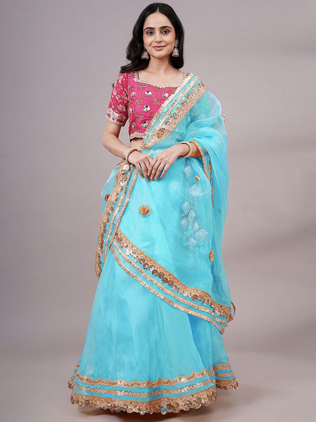 

Utsav Fashion Embroidered Sequinned Ready to Wear Lehenga & Choli With Dupatta, Blue