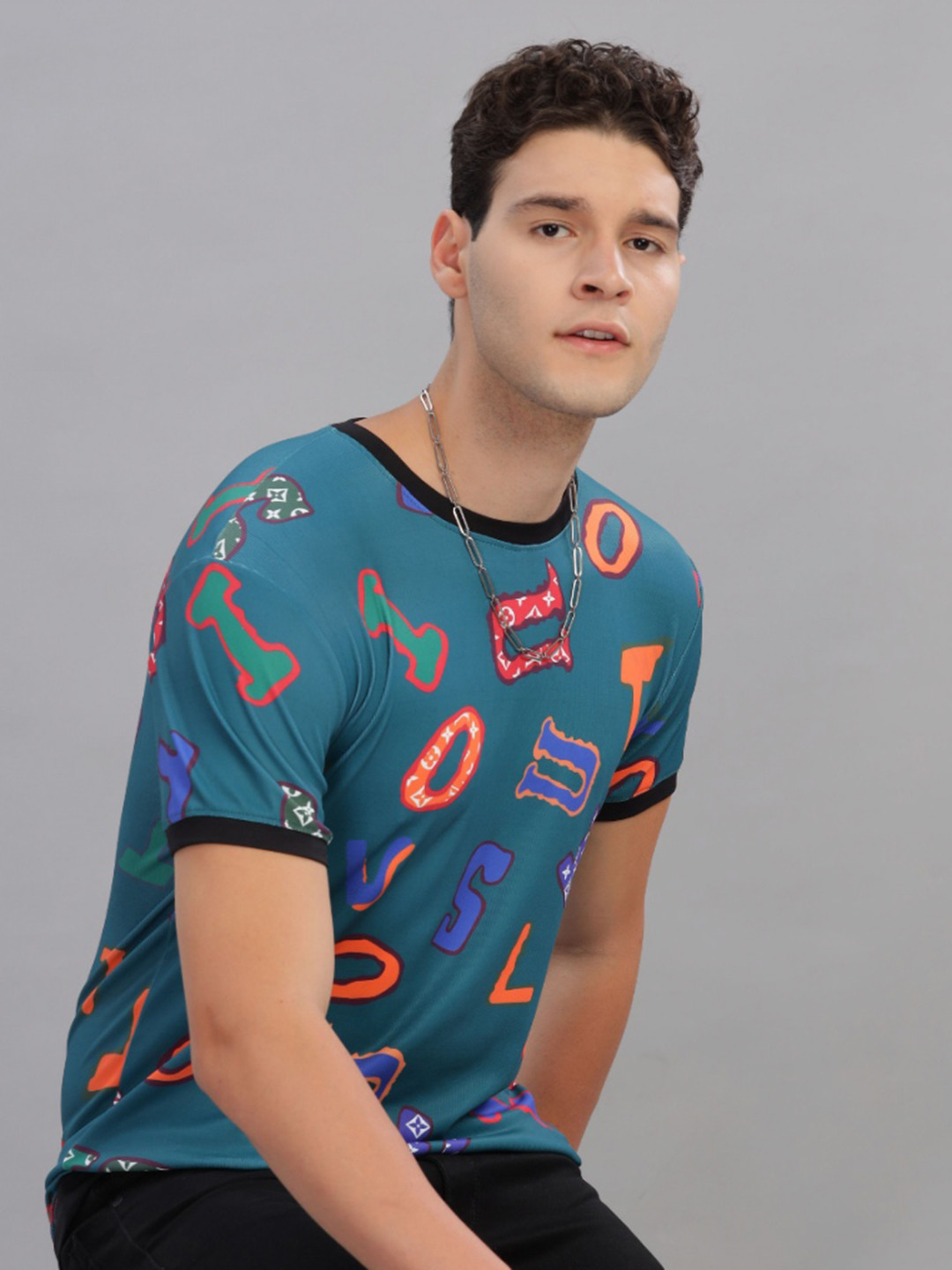 

FABRIPPLE Men Typography Printed Round Neck T-shirt, Teal