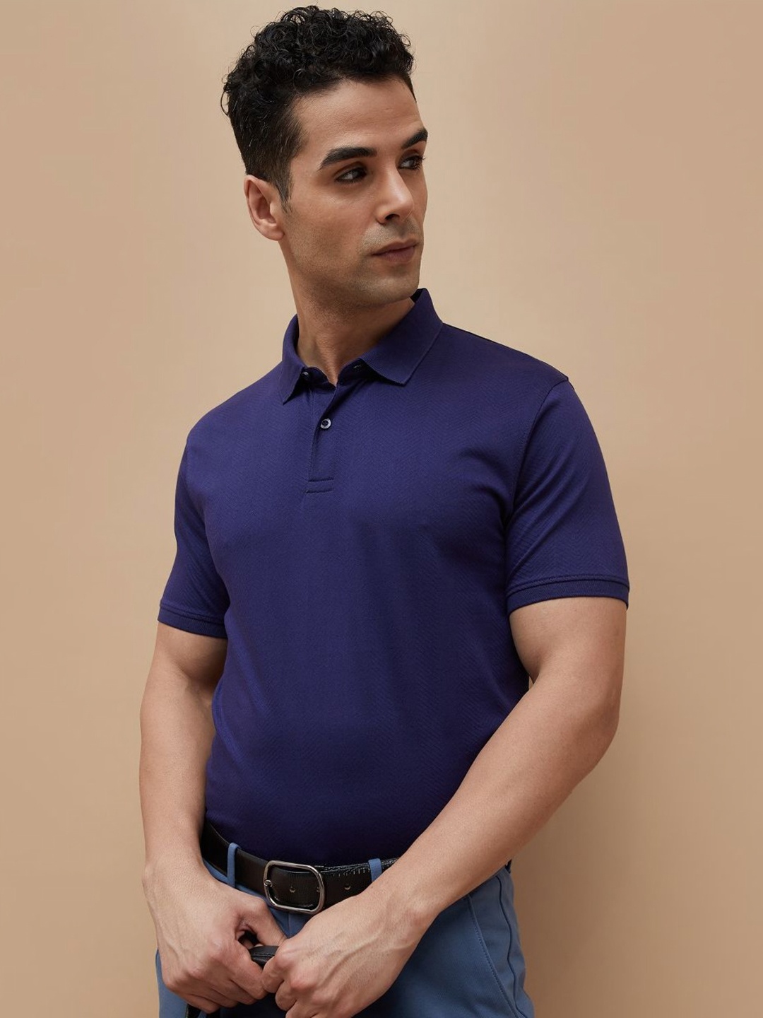 

CODE by Lifestyle Men Solid Polo Collar Cotton T-shirt, Navy blue