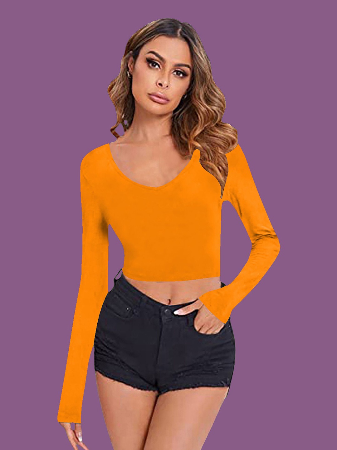 

Dream Beauty Fashion Women V-Neck Fitted Crop Top, Yellow