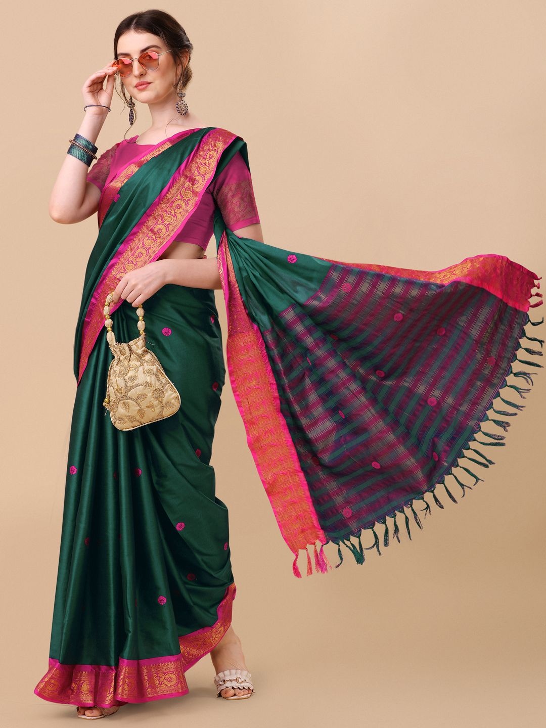 

DIVASTRI Woven Design Zari Pure Silk Ilkal Saree, Green