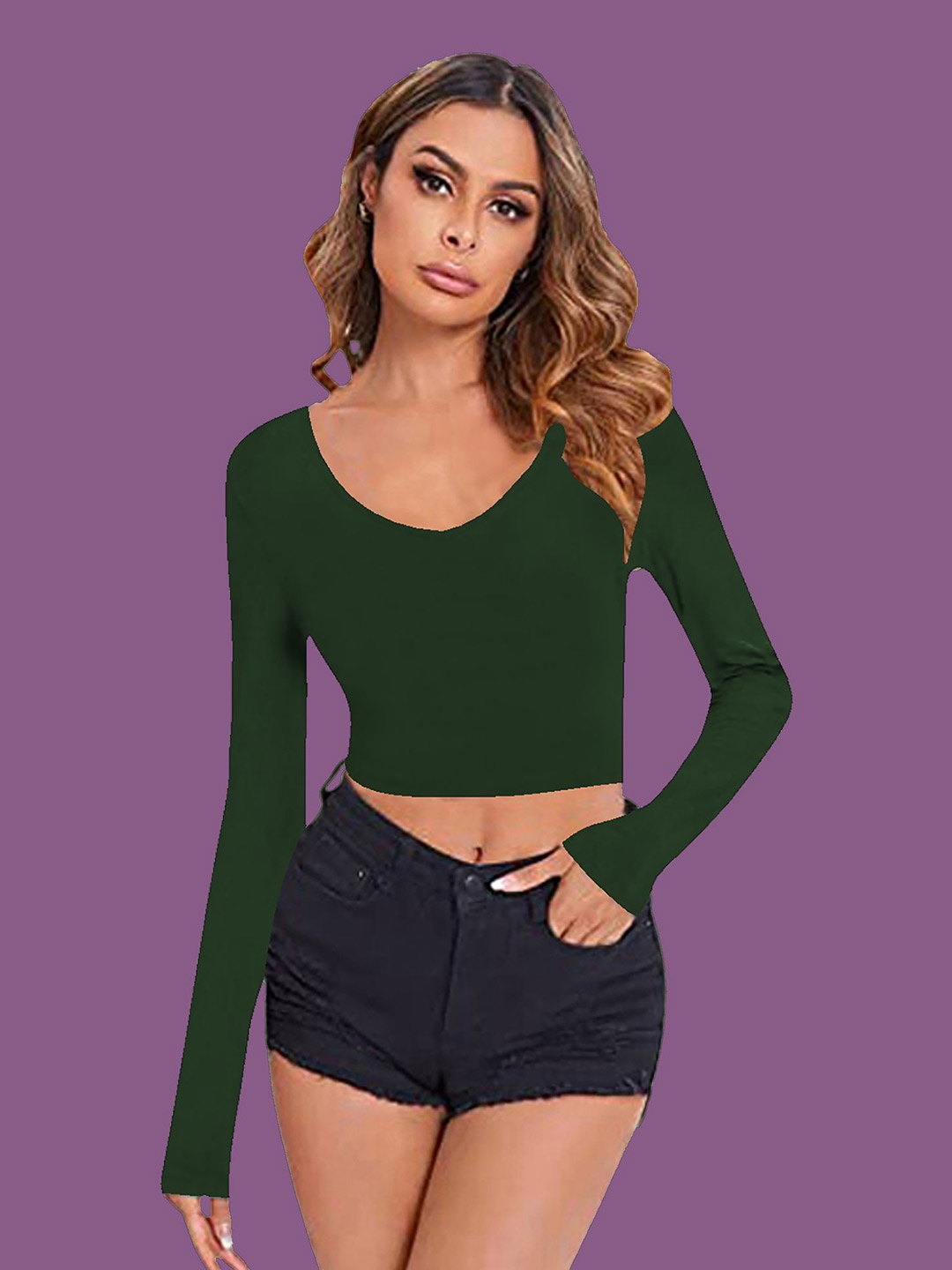 

Dream Beauty Fashion Women Scoop Neck Fitted Crop Top, Green