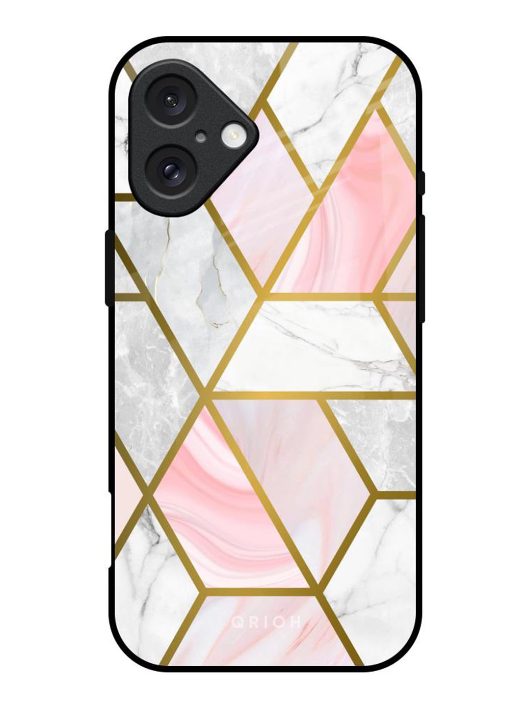 

QRIOH Geometrical Marble Real Printed iPhone 16 Back Case, Grey