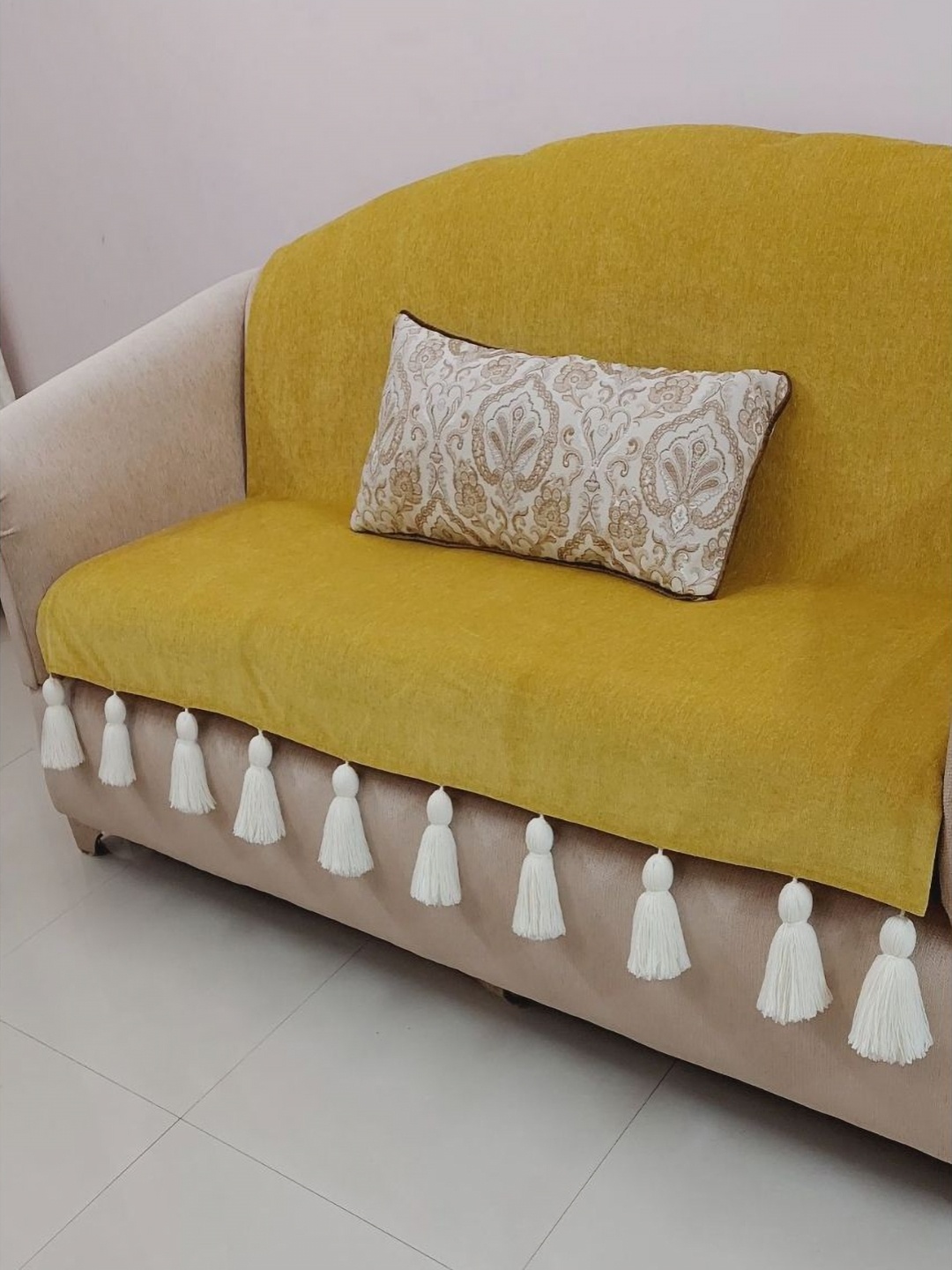 

THROWPILLOW Mustard & White 3 Seater Sofa Cover