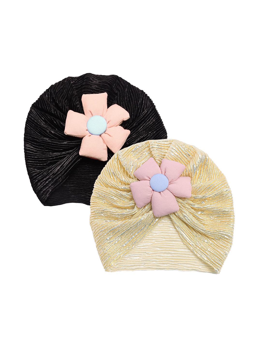 

THE LITTLE LOOKERS Kids Soft Hosiery Turban Flower Bow Cap, Black