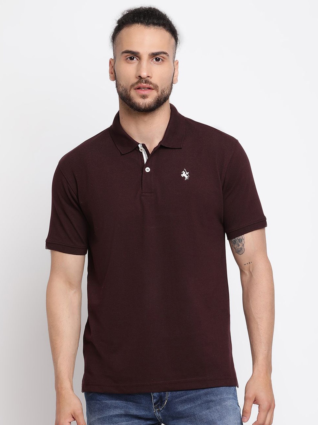 

Cantabil Men Solid Polo Collar Cotton T-shirt, Maroon