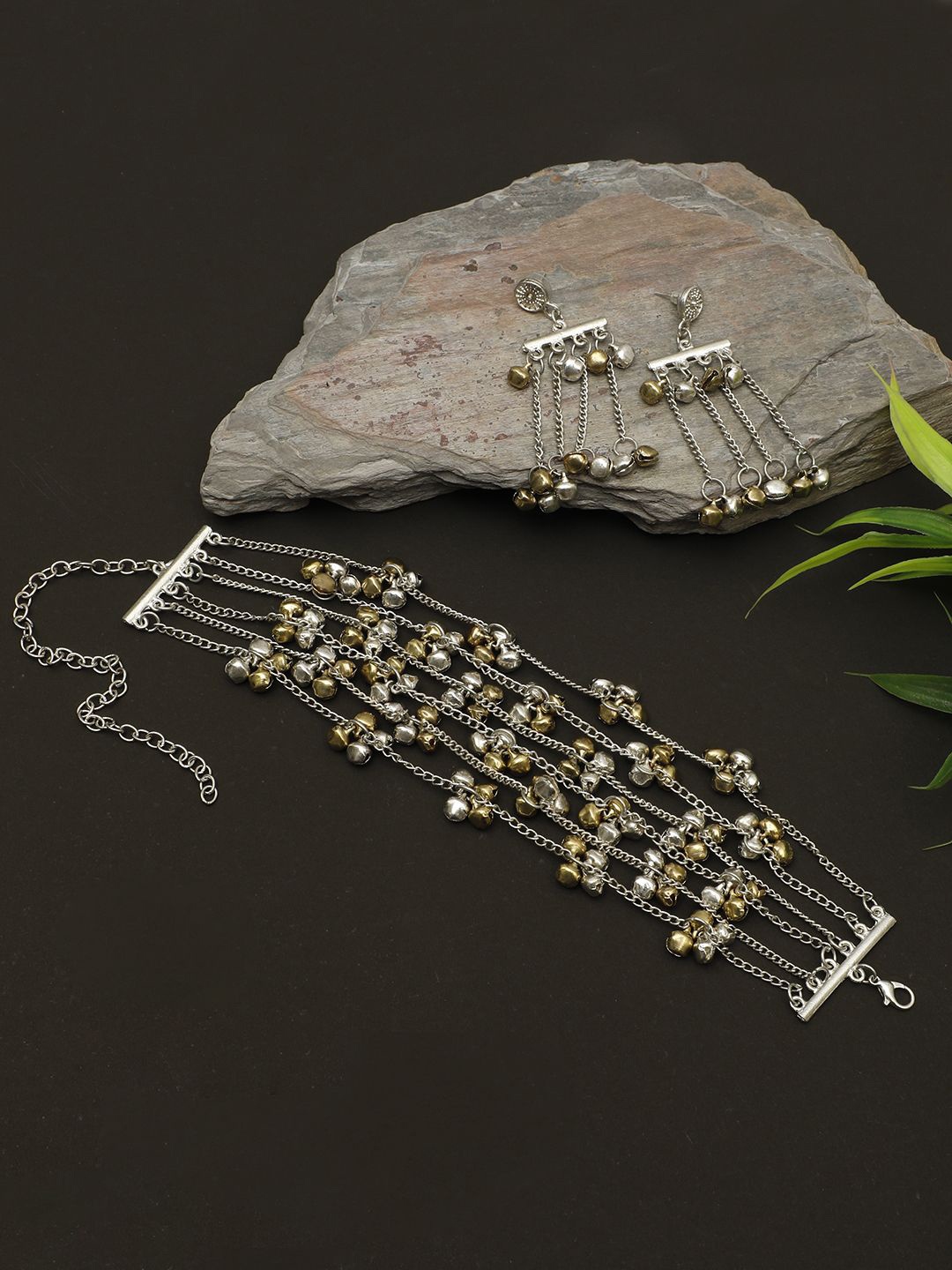 

VIVAZS Silver-Plated Oxidised Ghungroo Jewellery Set