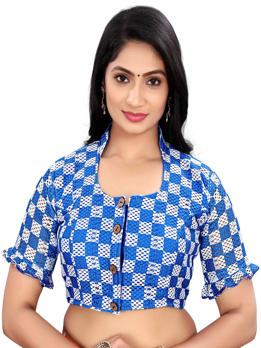 

HERE&NOW Round Neck Saree Blouse, Blue