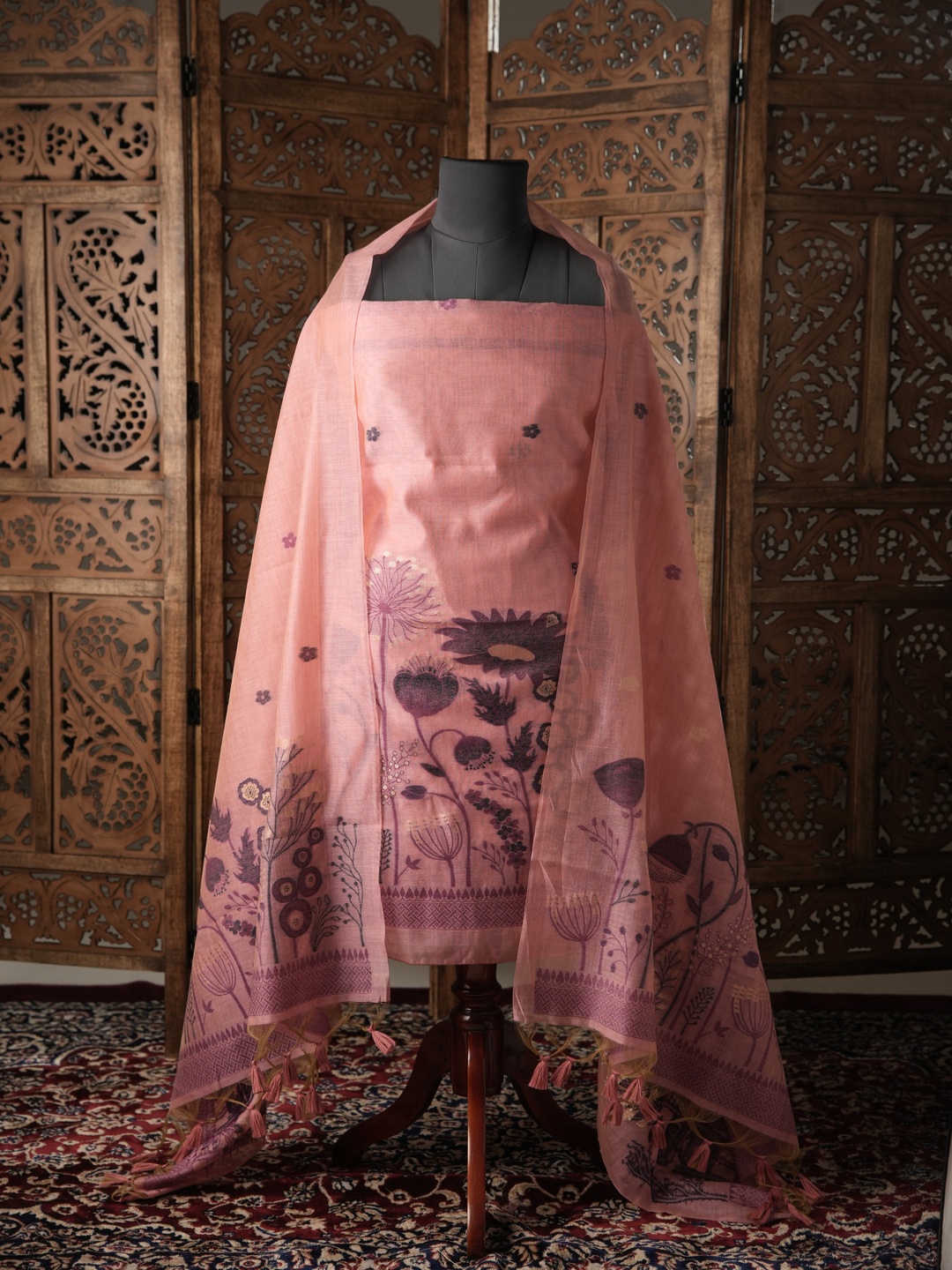 

GAJARAI Woven Design Unstitched Dress Material, Pink