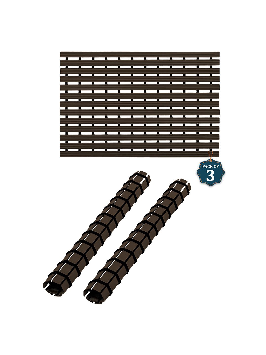 

Kuber Industries Brown & Black 3 Pieces Striped 110 GSM Bath Rugs