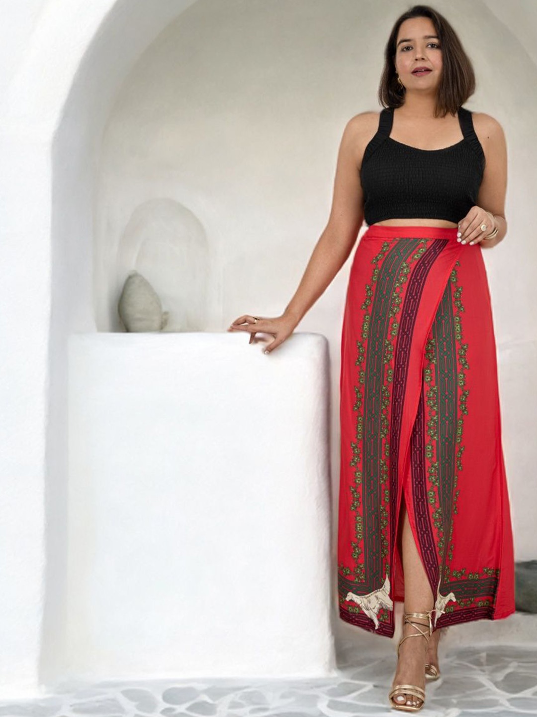 

Label Tanvee Printed Wrap Maxi Skirt, Red