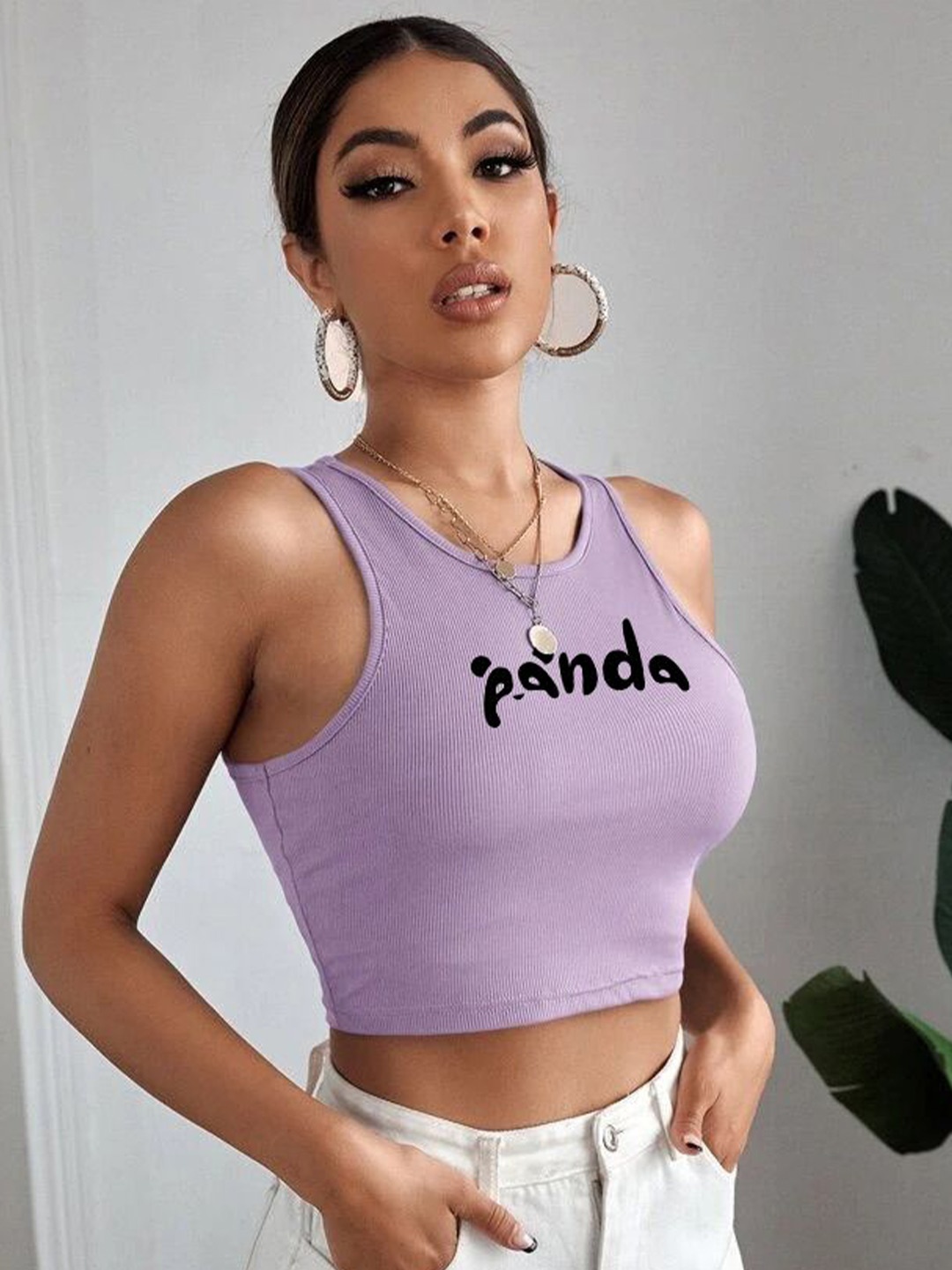 

TABADTOD Women Typography Printed Tank Sleeveless Crop Top, Purple