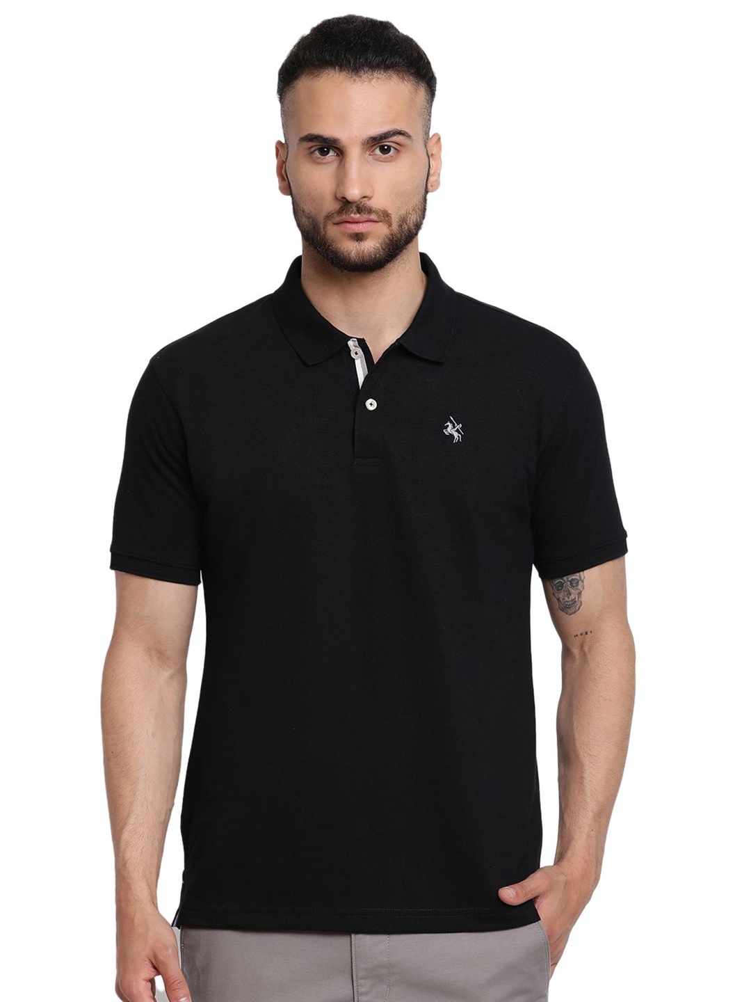 

Cantabil Men Solid Polo Collar Cotton T-shirt, Black