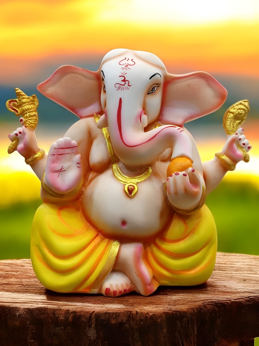 

SANKALAN CREATIONS Beige And Gold-Toned Religious Ganesha Idol Marble Showpiece