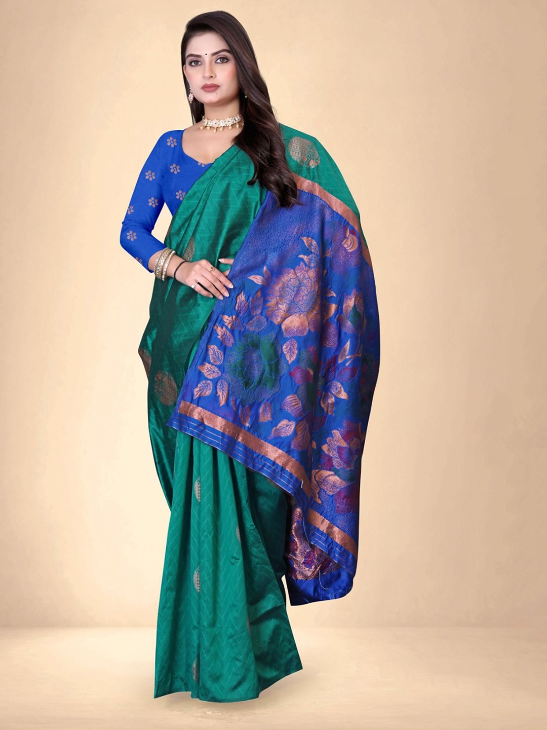 

Abhilasha Ethnic Motifs Zari Pure Silk Kanjeevaram Saree, Green