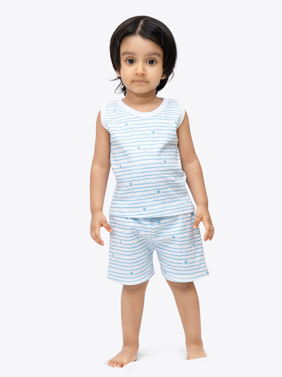 

ariel Kids Striped Pure Cotton T-shirt With Shorts, White
