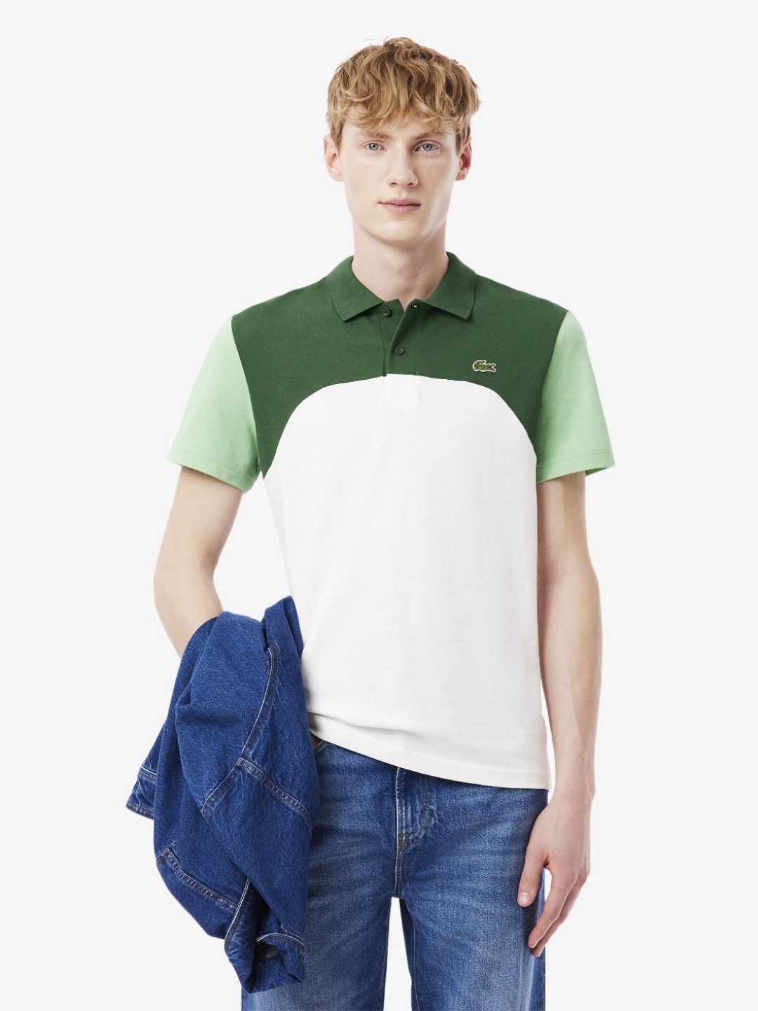 

Lacoste Men Regular Fit Colourblocked Polo Collar Cotton T-shirt, Green