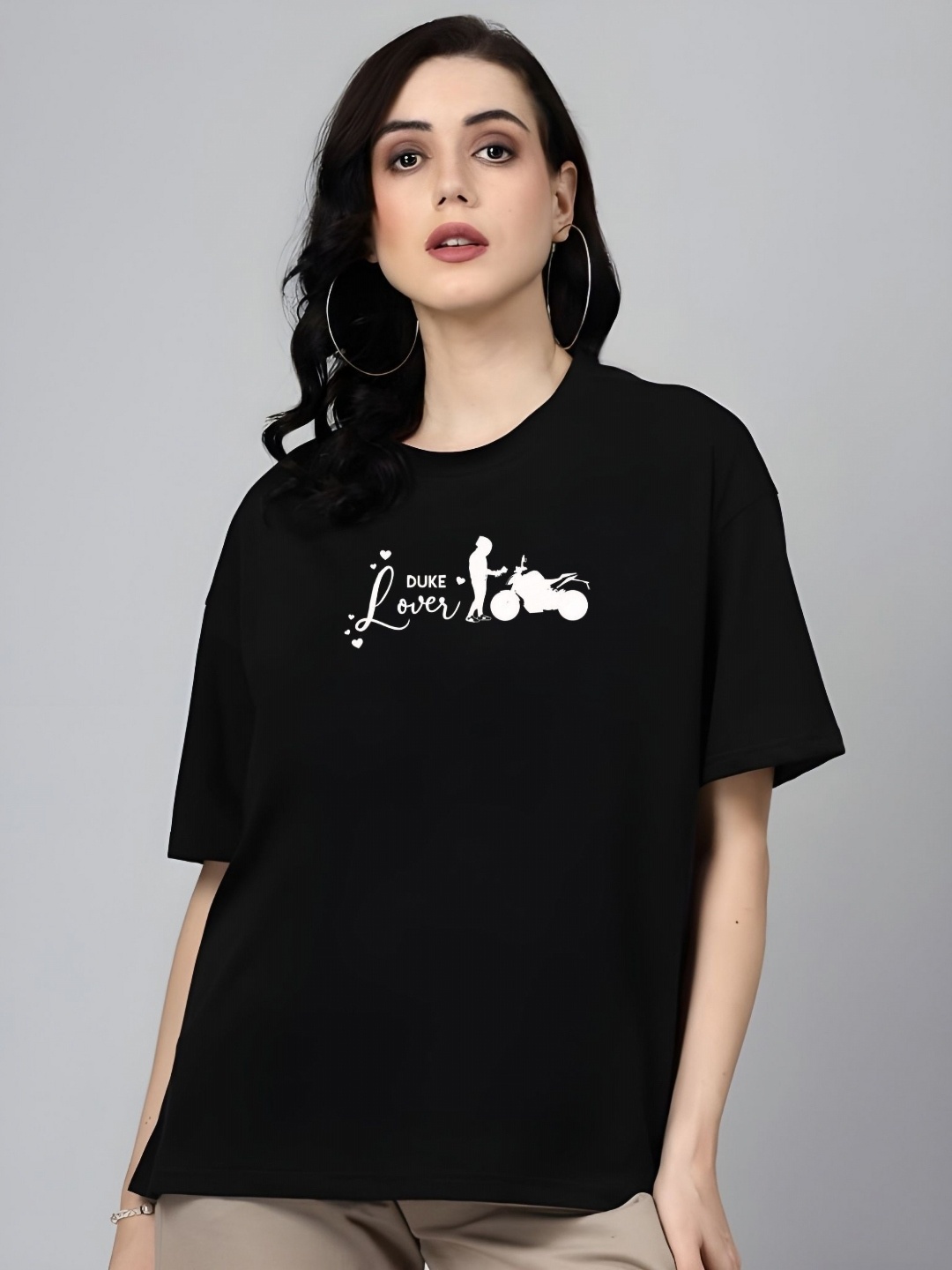 

SZN Women Graphic Printed Round Neck Cotton Oversized T-shirt, Black