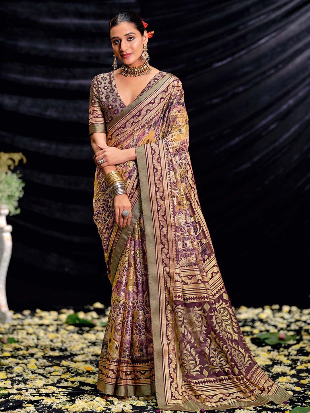 

Saree mall Woven Design Zari Brasso Sarees, Purple