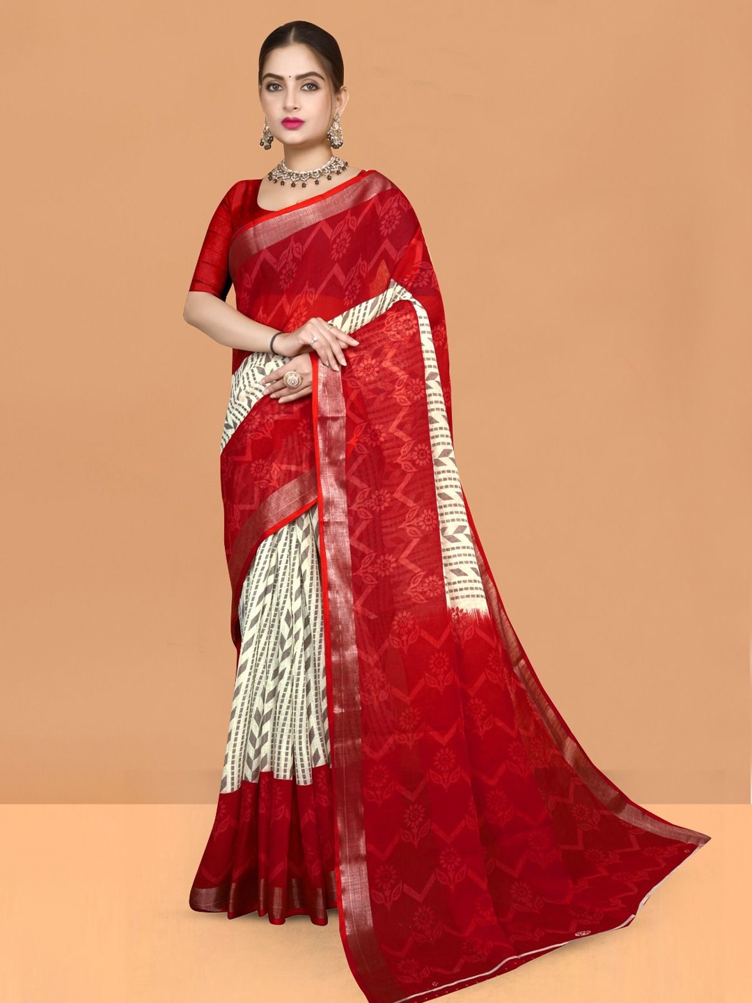

Abhilasha Zari Pure Cotton Maheshwari Saree, Cream