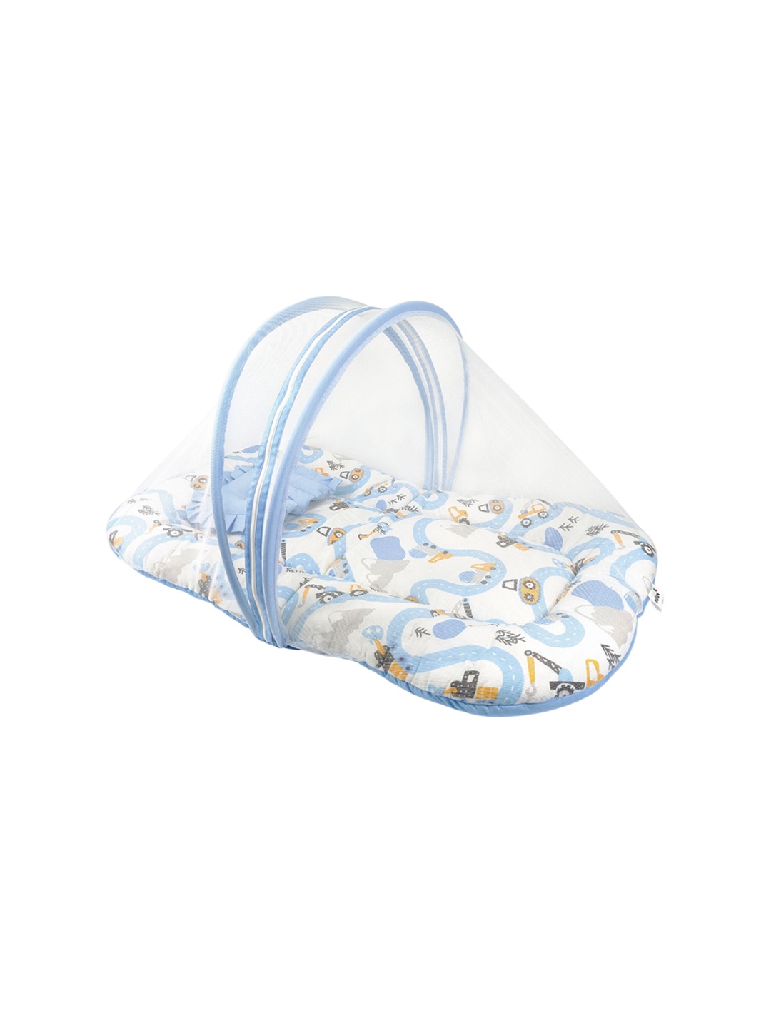 

Nuluv Infants Blue & White Printed Cotton Mosquito Net Baby Bed With Pillow