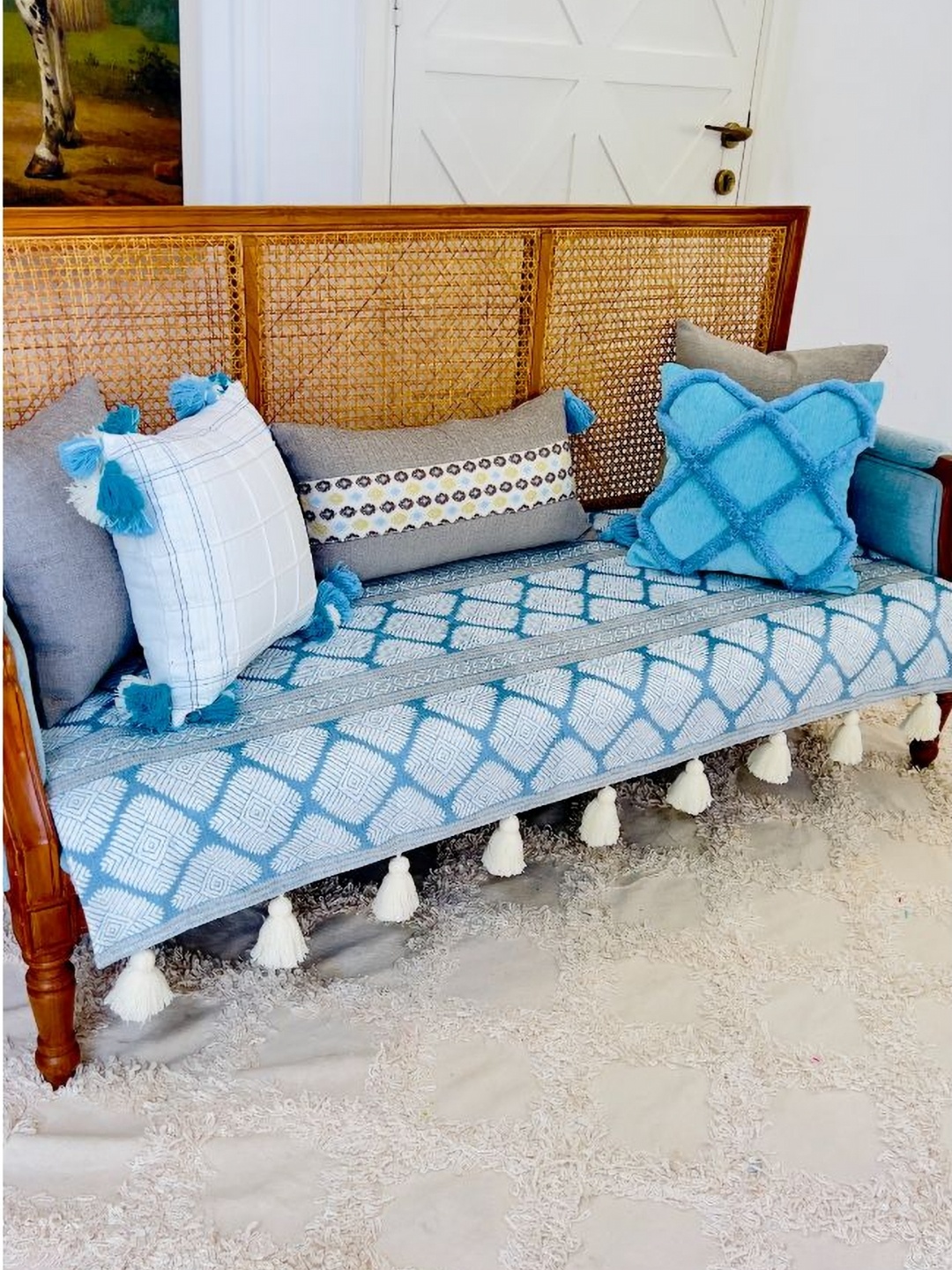 

THROWPILLOW Blue & Grey Printed Polyester 1 Piece Sofa Cover