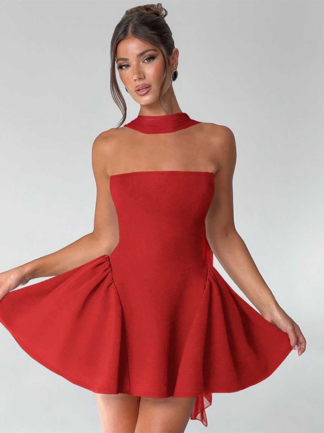 

MIAKEE Skylene Women Strapless Bandeau Mini Dress, Red