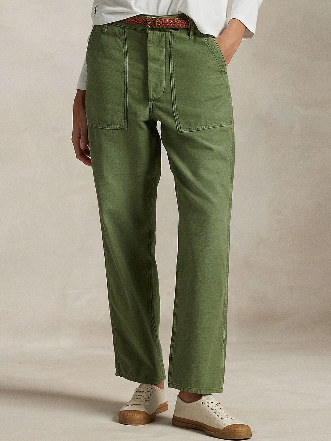 

Polo Ralph Lauren Women Pure Cotton Straight Fit Mid Rise Ricky Pant, Green