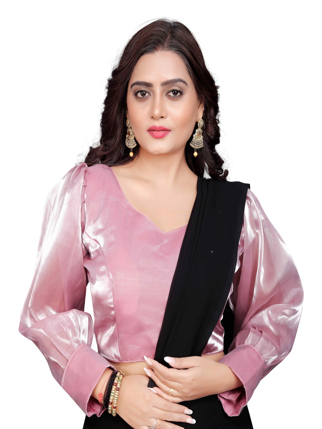 

HERE&NOW V Neck Plated Saree Blouse, Pink