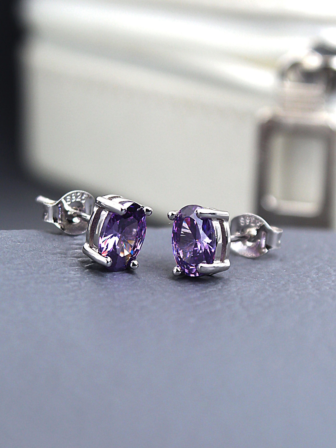 

DEVASHREE 925 Sterling Silver Rhodium-Plated Cubic Zirconia Studded Classic Studs