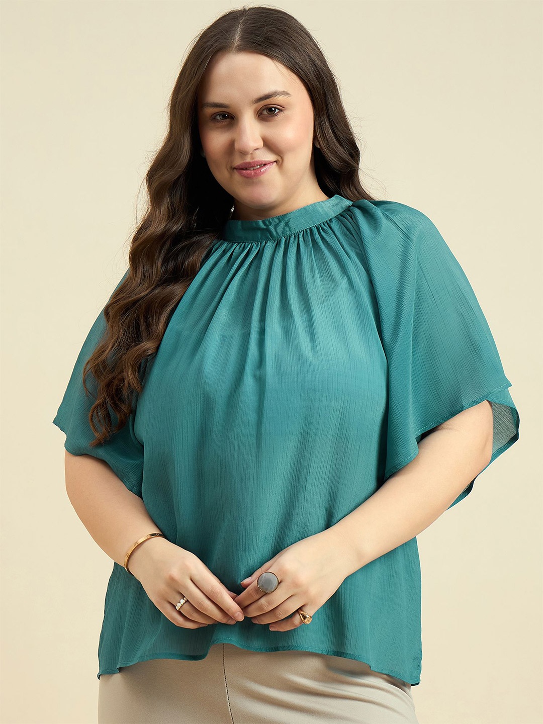 

DressBerry Curve Plus Size Flared Sleeves Top, Green