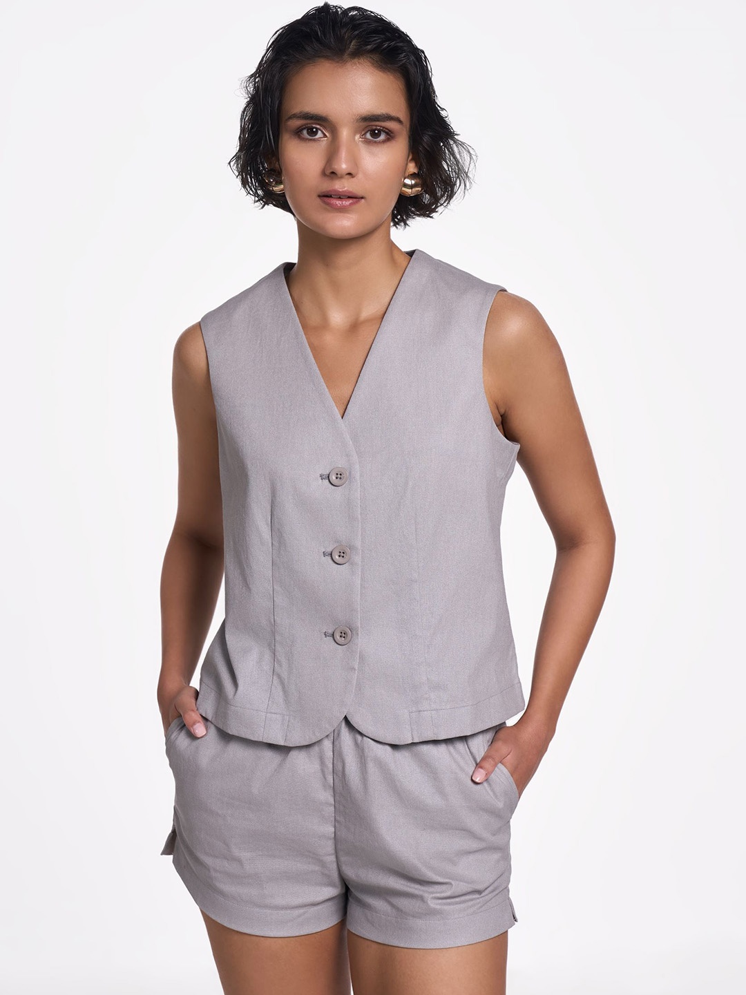 

Terra Luna ARA V-Neck Sleeveless Pure Cotton Waistcoat, Grey
