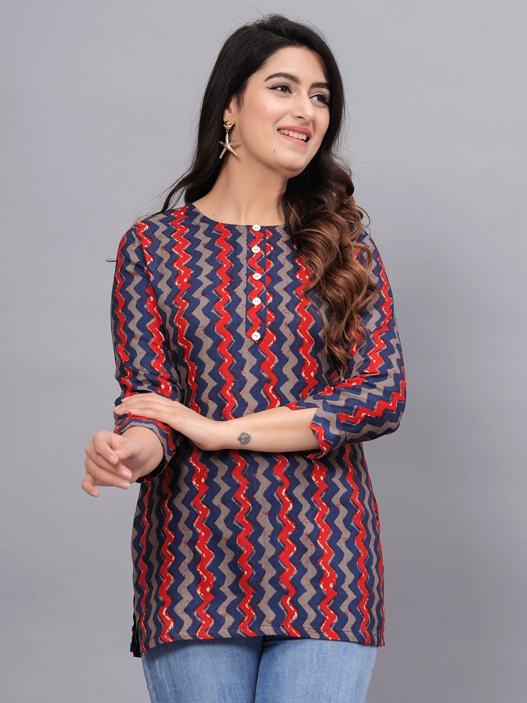 

Fmkcreation Women Printed Round Neck Kurti, Red