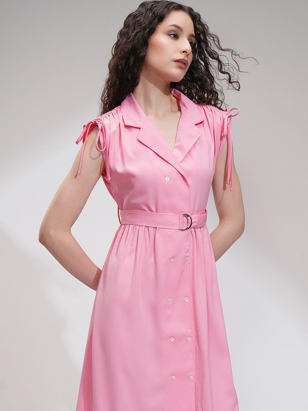 

CHIC BY TOKYO TALKIES Women Solid Fit Flare Button Down Mini Dress, Pink