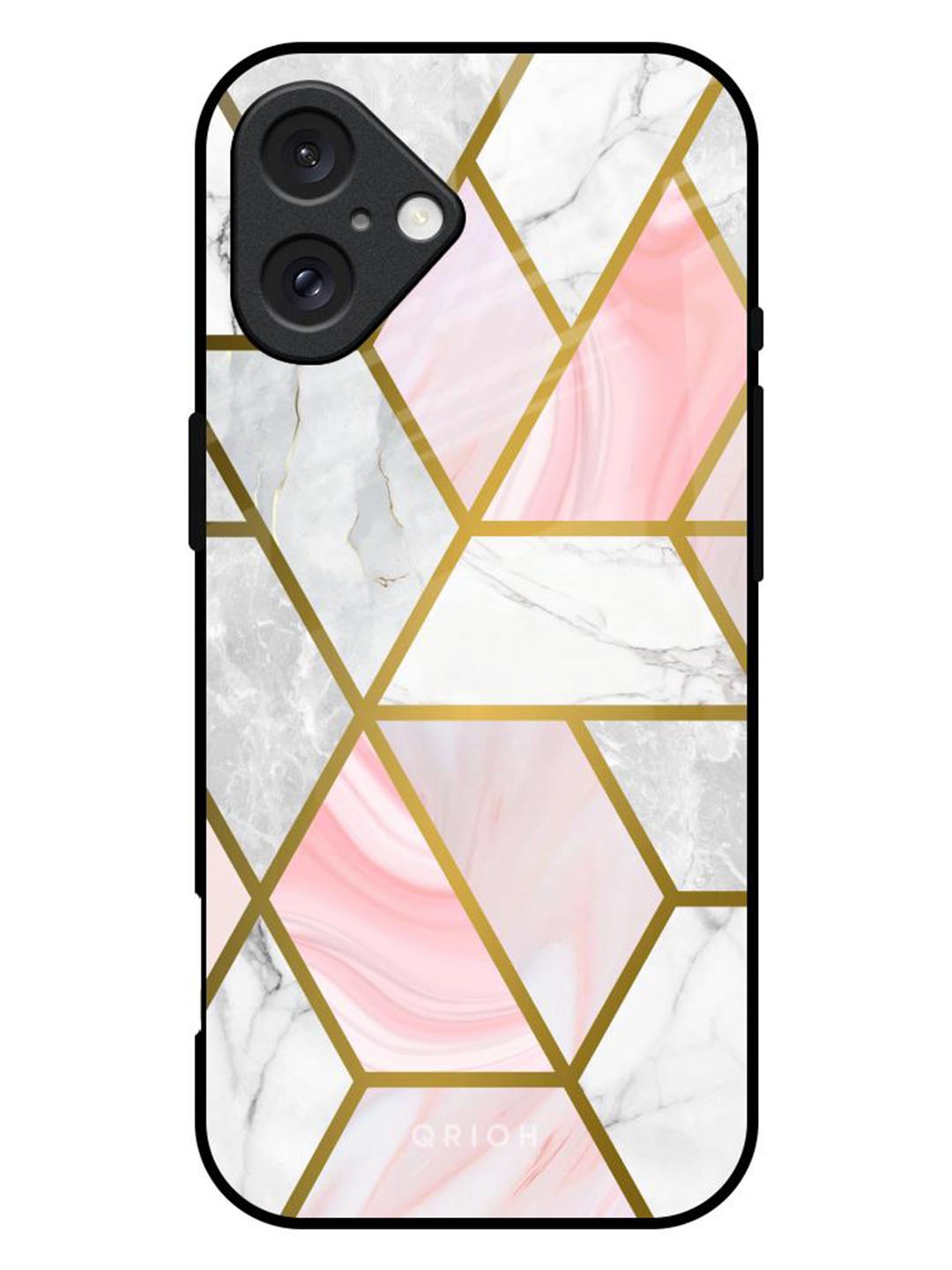 

QRIOH Geometrical Marble Real Printed iPhone 16 Plus Back Case, Peach