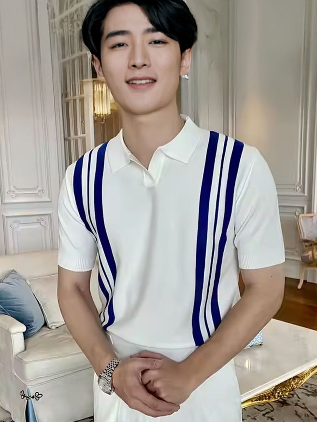

StyleCast Men Striped Polo Collar T-shirt, White