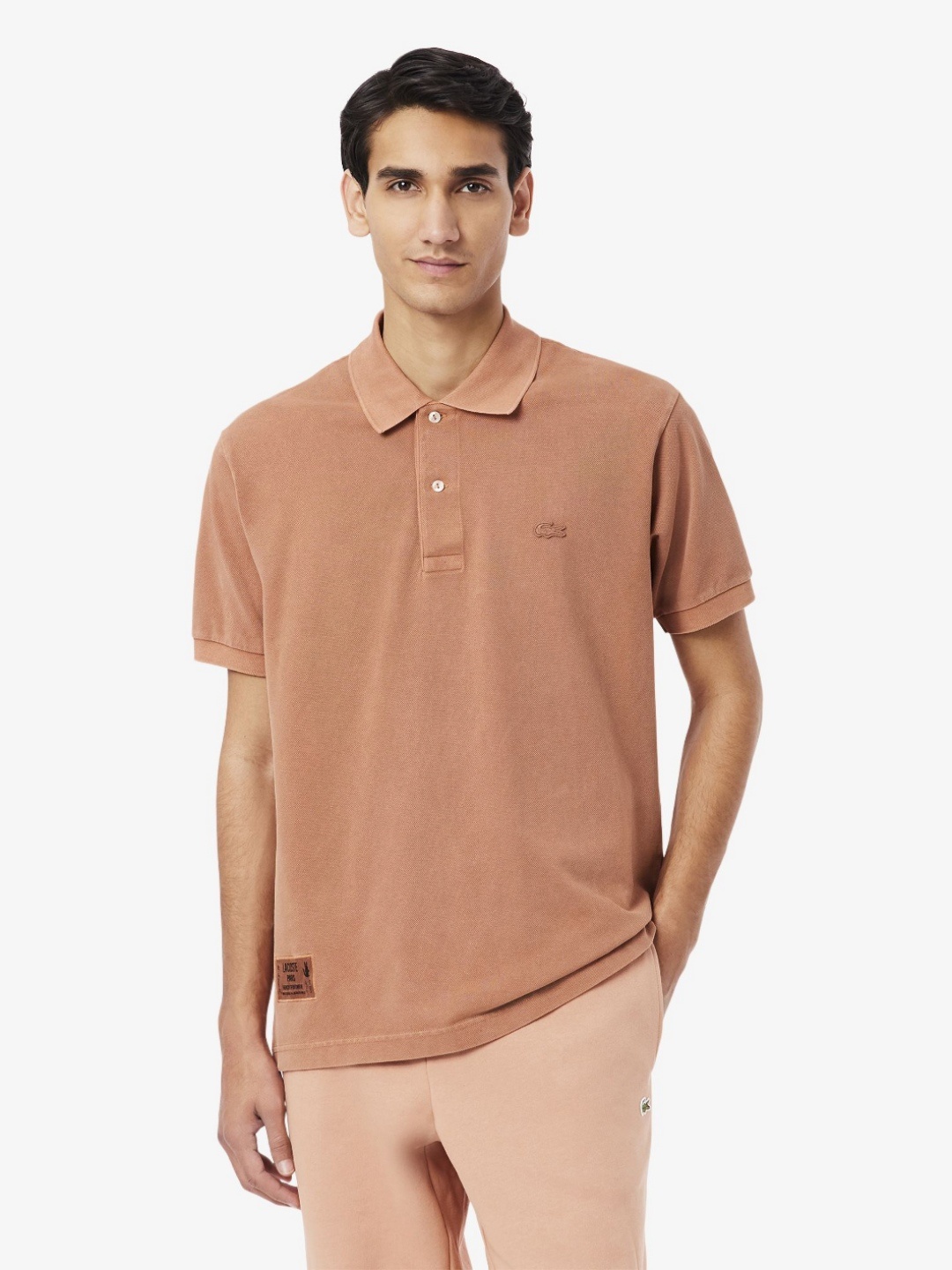 

Lacoste Men Solid Polo Collar Cotton T-shirt, Peach